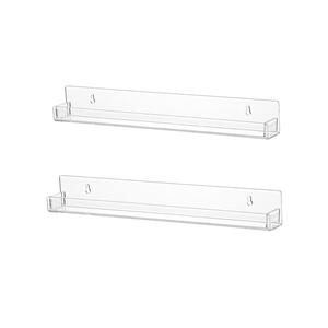 LikeU Nail Polish Rack Wall Mounted Shelf 2 Pack,Clear Acrylic Nail Polish Holder Organizer with Removable Anti-Slip End Inserts,2 Tiers Floating Polish Organizer Display 30 Bottles