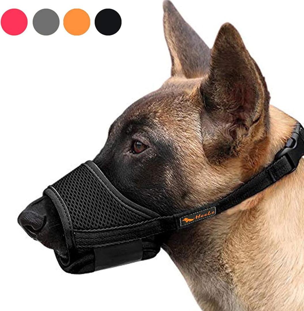 HEELE Dog Muzzle,Soft Nylon Muzzle Anti Biting Barking Chewing,Air Mesh Breathable Drinkable Adjustable Loop Pets Muzzle for Small Medium Large Dogs 4 Colors 4 Sizes (Black, L)