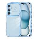 DEFBSC Case for Samsung Galaxy S24/S25 Case, Curly Wave Shape Plating Frame Cute Love Heart Cover for Girls Women, Full Camera Lens Protection Soft Durable TPU Shockproof Bumper, Blue