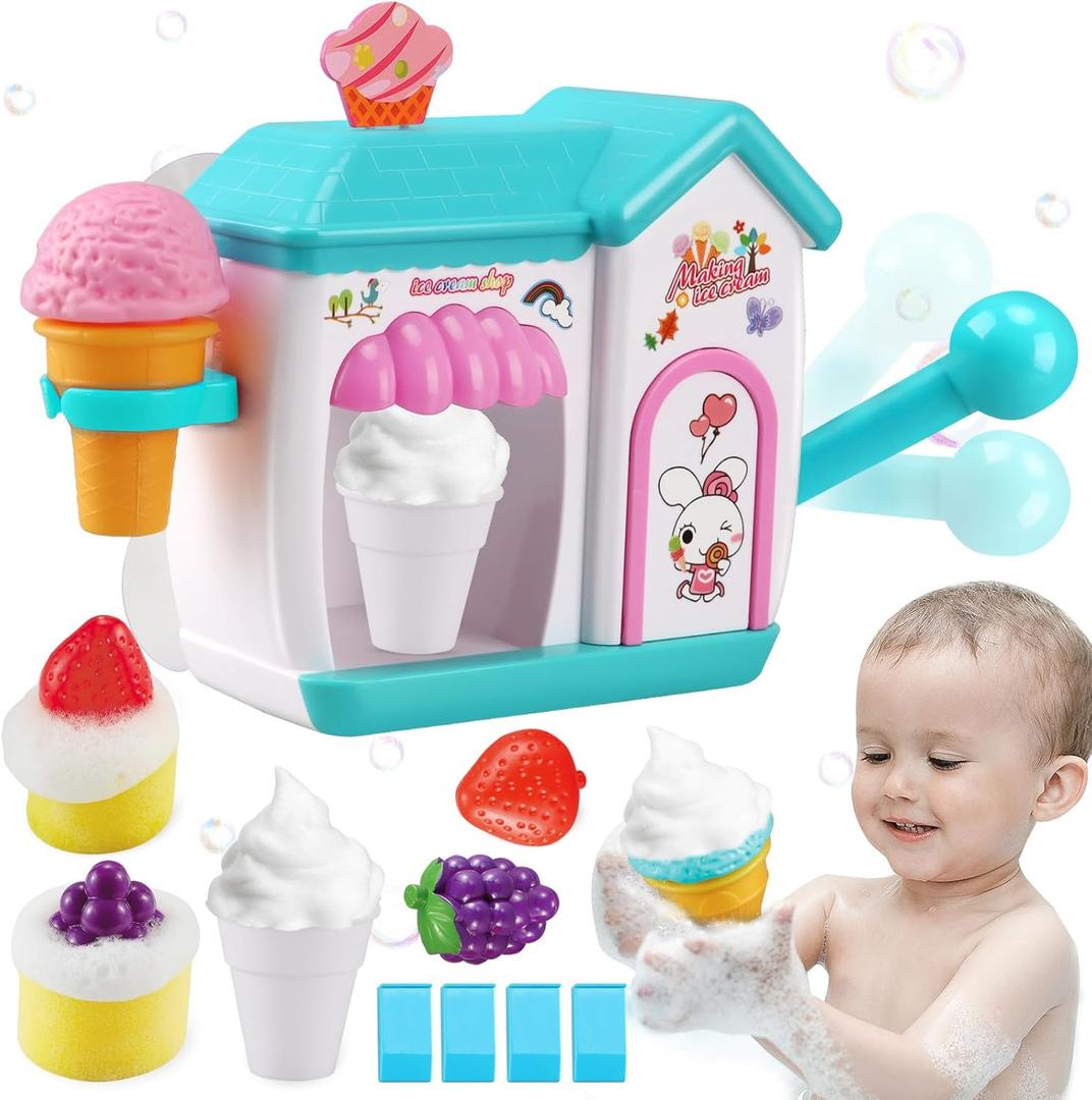 Toddler Bath Toys for 3 4 5 6 7 8 Years Old Girls, Bubble Ice Cream Maker Bath Toy, Shower Toys, Toddler Bath Toys Age 2-4, Bathtub Bubble Machine, Toy for 3 4 5 6 7 8 Years Old Boys Girls