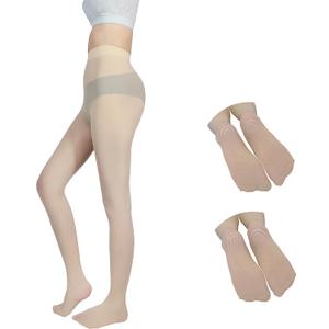 2 x 2-Pack Slightly Transparent Tights for girls, High Elasticity Sheen Glossy Anti-Slip for Work Dance Casual (Beige, S)