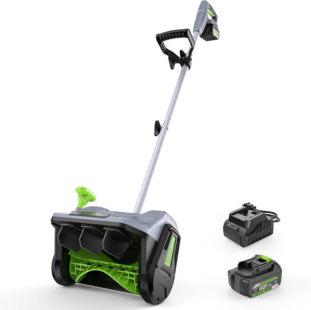 Cordless Snow Shovel, 13" Electric Snow Blower 20V, 4 Ah Battery 300lb/min Snow Removal, 19FT Throw Distance, Lightweight 12lb for Driveway/Steps/Patio/Sidewalk (Green)