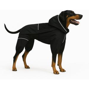 LOVELONGLONG Waterproof Dog Raincoat with Removable Hood – Outdoor Full Body Dog Jacket, Windproof Snowproof Shell Suit – All Season Pet Rain Gear Black 4XL