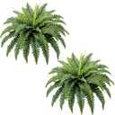 35” Artificial Boston Fern Bush Plant, 2 Faux Ferns for Outdoors Large, Fake Ferns Realistic Artificial Plants with 39 Fronds for Garden Porch Patio Home Office Living Room Decor Green