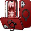 Compatible with iPhone 16 Case 6.1'' with Magnetic Ring Stand [Military Drop Protection][Compatible with Mag-Safe] Shockproof 16 Phone Case for Men Wowen,Red