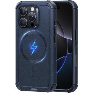 ESR for iPhone 16 Pro Phone Case, 23ft Military-Grade Drop Protection, Shock-Absorbing Rugged Cover, MagSafe Accessories Compatible, Cyber Series, Navy Blue