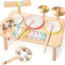 WINGYZ Kids Drum Set 9-in-1 Montessori Toys for 1-3 Year Old & Wooden Musical Instruments for Toddlers, Baby Musical Toys with Drums, Xylophone, Helps Hand-Eye Coordination, Gift for 1-3 Boys Girls
