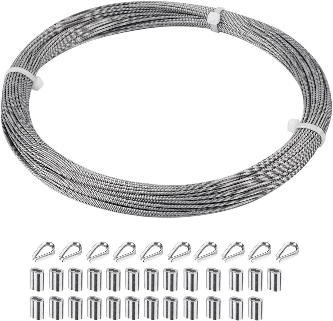 SIDAZON 1/16 inch Stainless Steel Wire Cable,100FT,Aircraft Cable Wire Rope Marine Grade, Length 7x7 Strand Core with Aluminum Sleeves and Thimbles