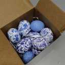 Wenqik 24 Pcs Easter Hanging Egg Chinoiserie Blue and White Floral Foam Porcelain Easter Egg Bulk for Tree Ornament for Basket Bowl Vase Filler Home Spring Party Decoration 1.57 x 2.36 in