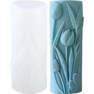 XIAOSHUI Tulip Cylinder Cylinder Candle Molds Tulip Flower Pillar Candle Silicone Mold for Candles Making Resin Casting Aromatherapy Candles Gypsum Craft Home Decorate