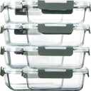 [8-Pack,30 oz]Glass Meal Prep Containers,Glass Food Storage Containers,Airtight lunch Containers with Lids, Microwave, Oven, Freezer and Dishwasher (Gray)