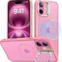 2 x ESR for iPhone 16 Case, Compatible with MagSafe, Military-Grade Protective Case, Built-in Stash Stand Phone Case, Scratch-Resistant Back Cover, Classic Series, Frosted Pink