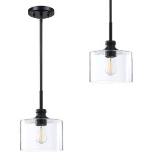 2 Pack 1 Light Vintage Hanging Pendant Lighting Black Finish 7.5 Inches Modern Clear Blown Glass Shade Classic for Farmhouse Entryway Dining Room Kitchen Island Foyer