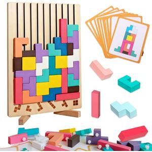 Wooden Montessori Russian Blocks Puzzle, 3D Stacking for Toddlers 3-6 Years Wooden Block, Montessori Educational Gift for Boys and Girls Board Game Educational Toys for Toddlers Brain Teasers