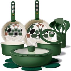 CAROTE 19Pcs Ceramic Cookware Set, Pots and Pans Set Non stick, Non Toxic Cookware Detachable Handle, Kitchen Cooking Set - Induction Cookware, Dishwasher/Oven Safe, PFAS Free, Green