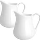 Gurygo 2 Pack 8 oz Ceramic Creamer Pitcher Set with Handle, Small Classic White Milk Container, Fine Porcelain Creamer Pitcher for Coffee Milk Sauces Salad, Microwave & Freezer Safe