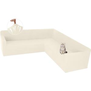ALIECOM Stretch Corner Sectional Couch Covers L Shape Sofa Covers Washable Sectional Slipcovers U Shape Jacquard Living Room Pet Dogs Furniture Protector with Elastic Bottom (Beige, X-Large)