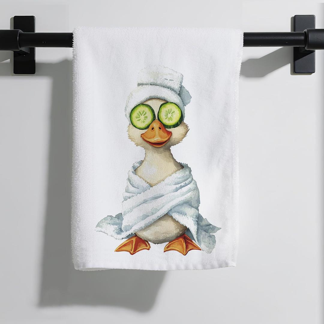 Eieanao Funny Duck Gifts Hand Towel for Bathroom, Cute Duck Microfiber Dish Towel, Cute Farmhouse Washroom Decor, Funny Animal Bathroom Decor, 16x24 Inch