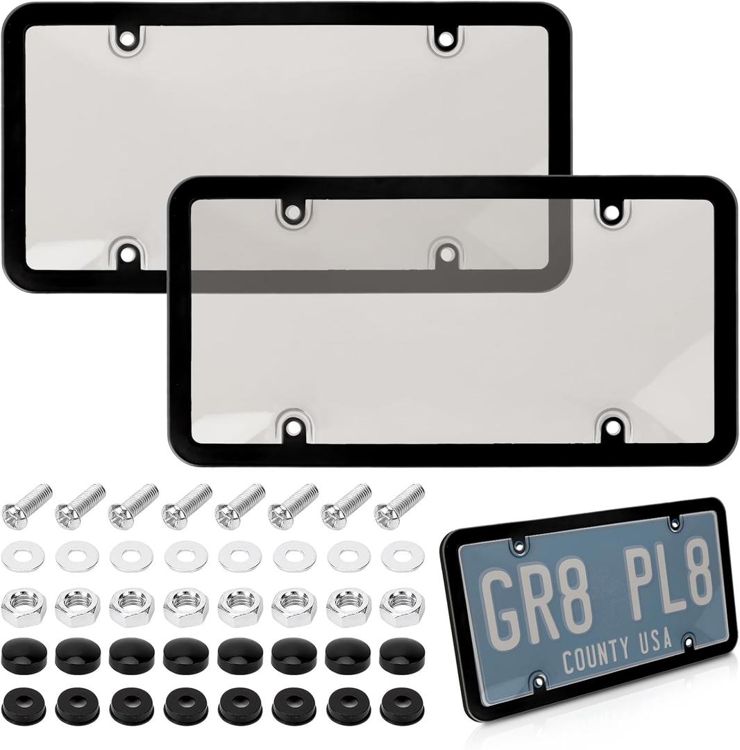 2 Pack License Plate Protector, Plate Cover for Car Plastics Front/Rear License Plate Covers (Awith Border)