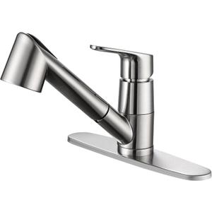 Kitchen Sink Faucet with Pull Down Sprayer, Low Arc Stainless Steel 1 or 3 Hole, Single Handle Brushed Nickel Pull Out Kitchen Faucet, Suitable for Farmhouse Camper Laundry Rv Bar