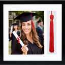 Americanflat 13x13 Graduation Frame - Shatter-Resistant Glass - Fits 8x10 Photo with Tassel Opening - Engineered Wood Diploma Frames with Tassel Holder for Wall Display - Black Square Frame