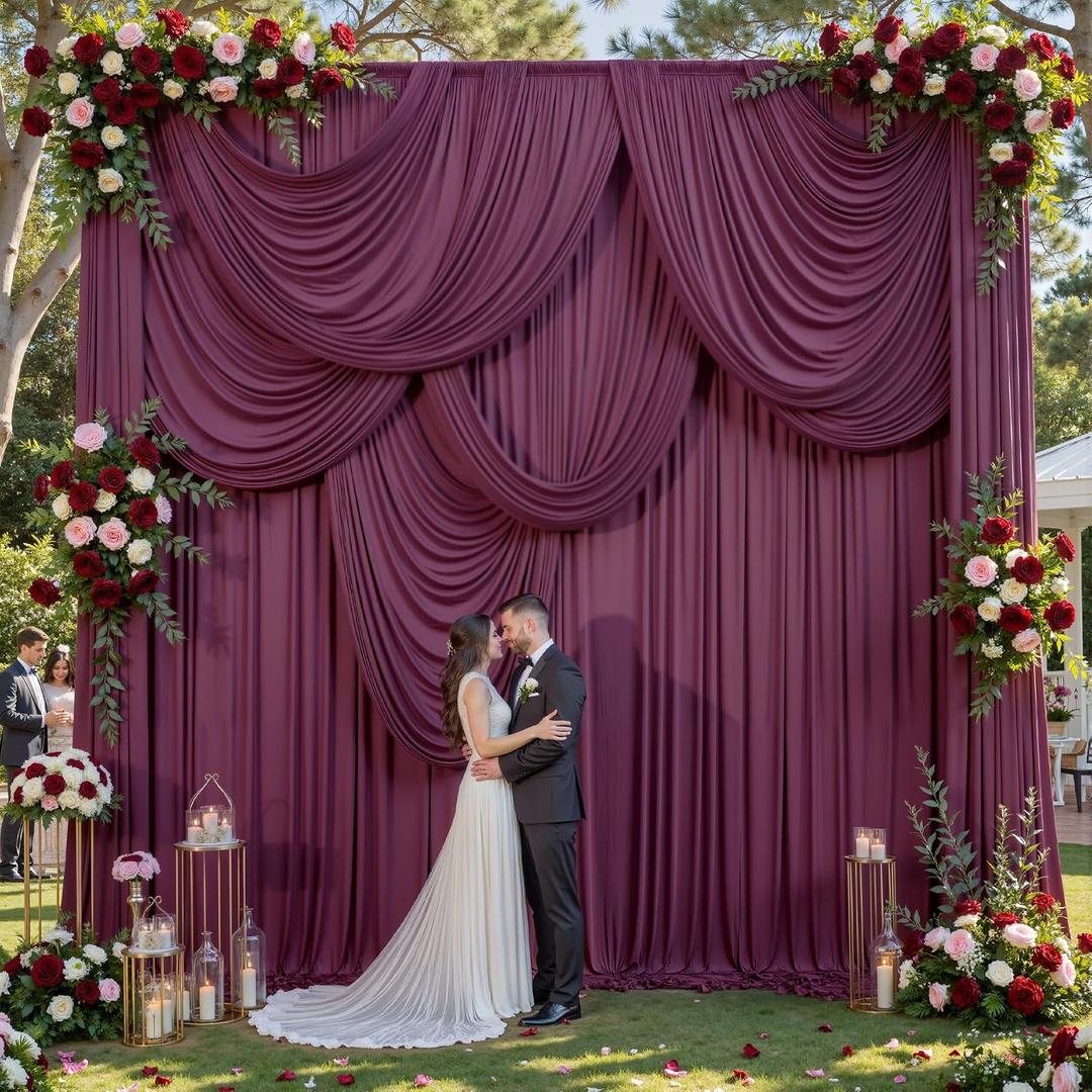 50ft x 14ft Burgundy Backdrop Curtains, 10 Panels Extra Long Wrinkle Free Soft Fabric Drapes for Wedding Party Decor, Photo Backdrop for Baby Shower Birthday Stage Reception Lobby Decoration
