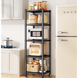 PXRACK 5-Tier Kitchen Storage Shelves, Adjustable Metal Shelves for Storage Pantry Shelves with Rolling Wheels, Storage Rack Shelving Unit Organizer for Bedroom Laundry Closet