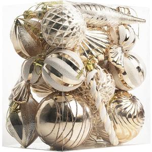 Christmas Ball Ornaments Shatterproof Plastic Tree Ornaments 24 PCS Shaped Styles Xmas Tree Holiday Decor,Champagne