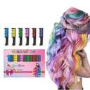 New Hair Chalk Comb Temporary DIY Hair Color for girls kids age 4 5 6 7 8 9 10 Washable Hair Chalk for Christmas Birthday Cosplay (Blue, Yellow, Purple, Red, Green, Pink)