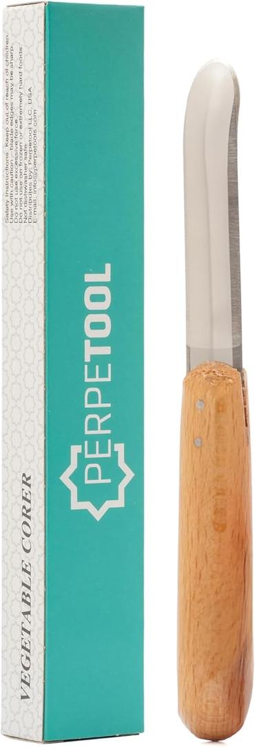 Stuffed Vegetable Corer Tool Zucchini, Eggplant & Pepper Corer, Apple Seed Remover, Stainless Steel Blade, Easy & Safe Wooden Handle