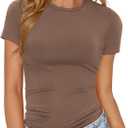Womens Basic Tees Summer Short Sleeve Shirts Slim Fit Tight T Shirt Going Out Tops Trendy 2026, 2XL