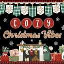 Christmas Fireplace Bulletin Board Set Cozy Christmas Vibes Classroom Decorations Colorful Banner Snowflakes Xmas Tree Gifts Snow Globe Cutouts with Buffalo Plaid Borders for Holiday Display