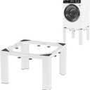 12" Height Heavy-Duty Laundry Pedestal, Full Size Adjustable Washer Dryer Stand with Non-Slip Mat, 17-29.5" Adjustable Width Washing Machine Base for Refrigerator, Dishwasher, White