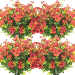 Grunyia 10 Bundles Artificial Flowers Outdoor UV Resistant Fake Flowers No Fade Faux Plants Garden Porch Window Box Decorating (Red)