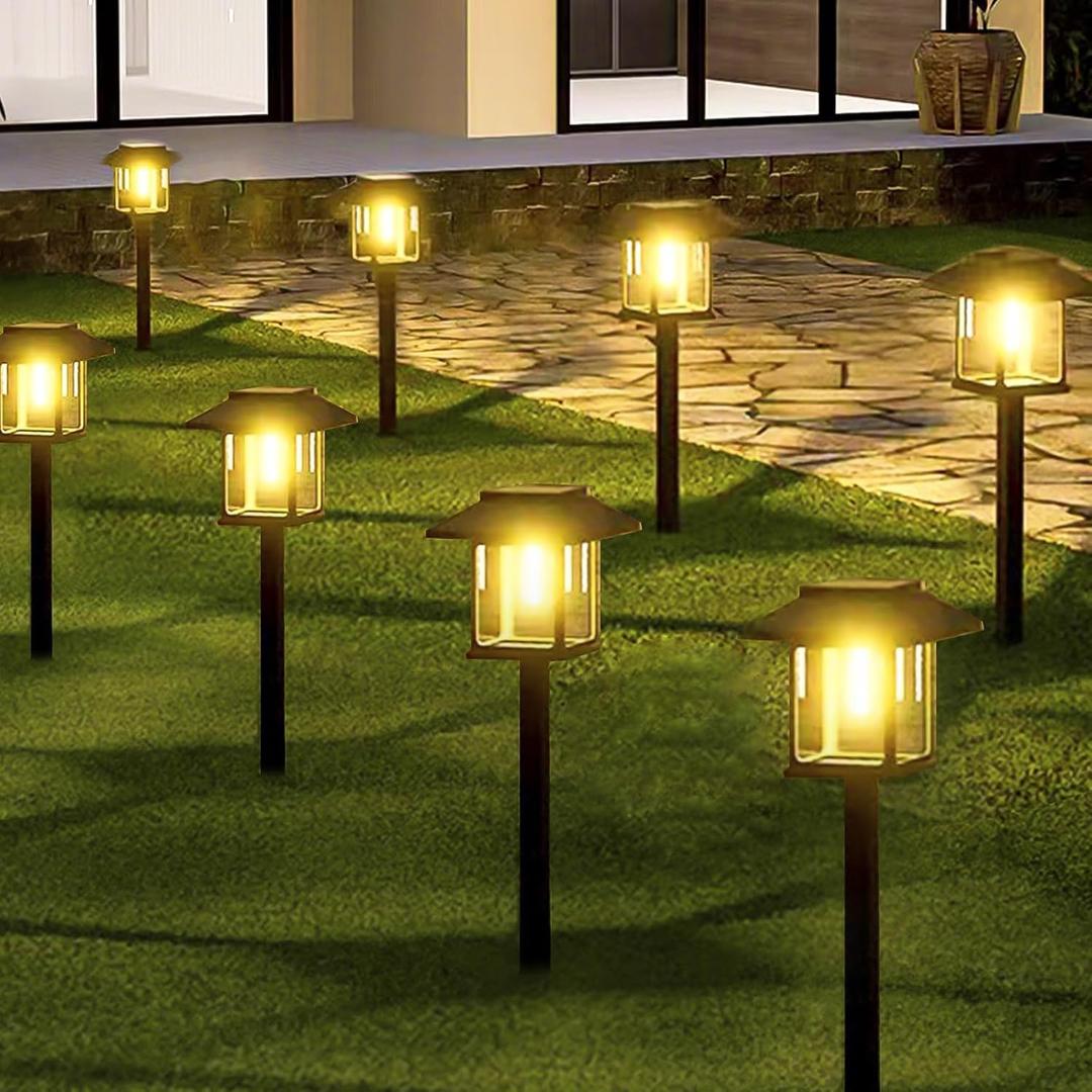 16-Pack Solar Lights Outdoor (Extra-Bright & Smart Auto On/ Off), Solar Powered Garden Lights, Waterproof Solar Pathway Lights for Landscape, Path, Yard, Patio, Driveway, Walkway Decor (Warm White)