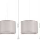 2 Pack Plug in Pendant Light, Hanging Light with 15Ft Clear Cord, On/Off Switch, Beige Yellow Fabric Lamp Shade, Hanging Light Fixture for Bedroom, Kitchen