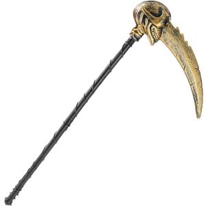 Boieo Halloween Grim Reaper Scythe Costume Prop, 33.4 Inch Detachable Plastic Weapon for Adults & Kids, Golden Skull Sickle Weapon