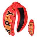 Thanksgiving Fall Headbands for Women Beaded HAPPY TURKEY DAY Hairband Wide Jeweled Crystal Knotted Headband Autumn Fall Thanksgiving Outfits Accessories (Orange)