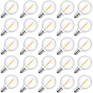 G40 Led Replacement Light Bulbs 1W Shatterproof Globe Bulb fits E12 Candelabra Screw Base, 1.5 Inch Dimmable Light Bulbs for Indoor Outdoor String Lights, Patio Cafe Decor, Warm White, 25 Pack