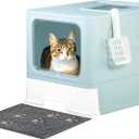 Upgrade Portable Litter Box, Top Entry Cat Box with Lid, No Leakage Kitty Box with Scoop and Mat, Easy Cleaning Cat Box Enclosure(Blue)