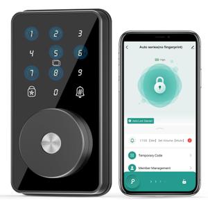 Smart Lock, 4-In-1 Keyless Entry Door Lock for Front Door, 6 Digital Code Door Lock with Keypad, Bluetooth Smart Deadbolt, App Control (Dull Black)
