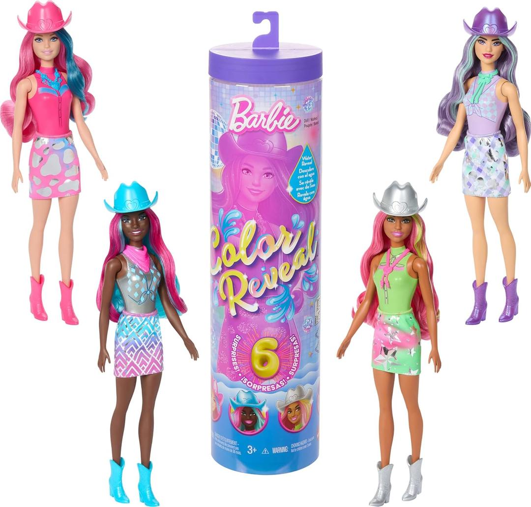 Barbie Color Reveal Fashion Doll & Accessories with 6 Surprises, Disco Star Series with Metallic Shine & Color-Change Bodice 