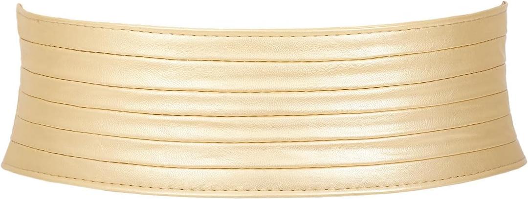 SANSTHS Women Wide Elastic Belts for Dresses Vintage Fashion Stretchy Waist Belts Ladies Cinch Belts Leather Waistband (Fit Waist Size 43-46 Inches, Gold)