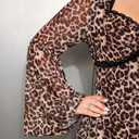 MakeMeChic Women's Plus Size Lace Leopard Print Dress Bell Sleeve Bow Front Dress Mini Party Dresses (XXXL)