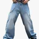 Men's Baggy Hip Hop Jeans Wide Leg Skater Denim Pants Casual Loose Fit Long Trousers Streetwear Large