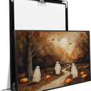 XWNLTEPK Halloween Canvas Wall Art Poster Ghostly Mural on Moonlit Trail Fun Fall Woodland Decor Pumpkin Row Flying Bats Autumn Leaf Decor Perfect for Decorating Home Library Corner (8x12in Black Framed, A08)
