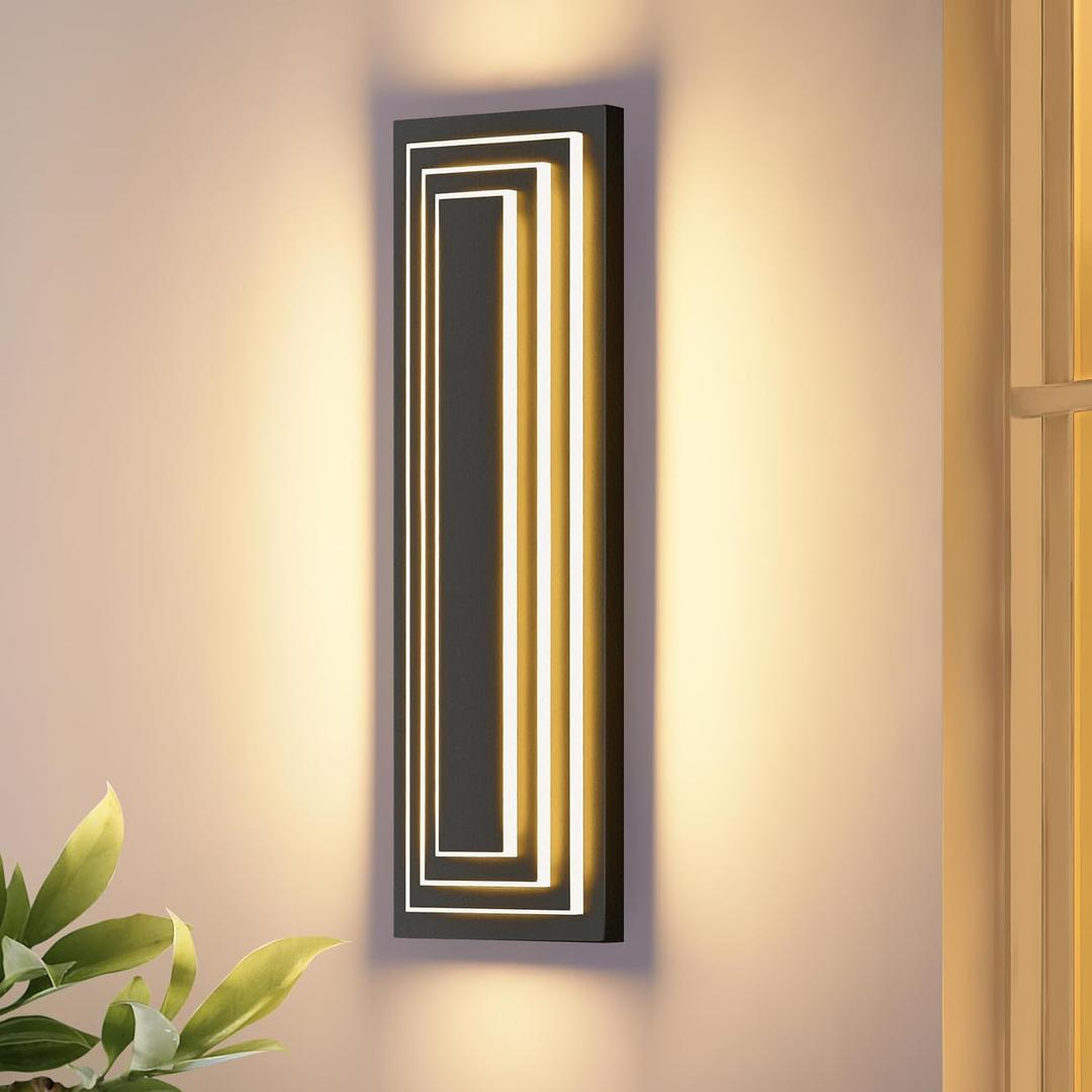 23.6 in Long Outdoor Wall Sconce,3-Tier LED Modern Exterior Wall Light, Matte Black Outdoor Garage Lighting Fixtures, Front Porch Patio Light Waterproof Acrylic Wall Lamp,36 W 3000K Warm White (No sensor-2025 Upgraded Modern Design)
