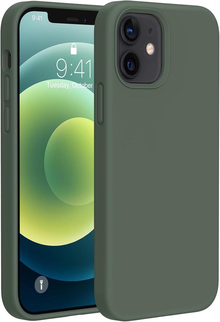 Miracase Compatible with iPhone 12 Case and iPhone 12 Pro Case, Liquid Silicone Gel Rubber Full Body Protection Shockproof Drop Protection Phone Case for iPhone 12/12 Pro 6.1 inch, Dark Green