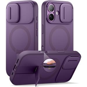 SURITCH for iPhone 17 Case with Camera Control Cover, Camera Slide Cover and Adjustable Kickstand, Compatible with MagSafe, Shockproof Bumper Protective Cases 6.3 Inch, Dark Purple