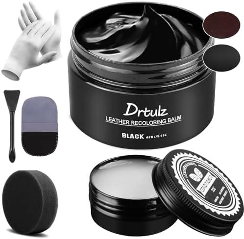drtulz Black Leather Recoloring Balm, Leather Color Restorer Conditioner, Leather Repair Kits for Vinyl Furniture, Sofa, Car Seats, Shoes - Repair Leather Color on Faded & Scratched Leather Couches